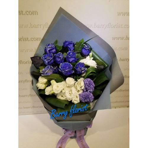 BOU 0120 10支歐洲閃爍藍色玫瑰+荷蘭配花