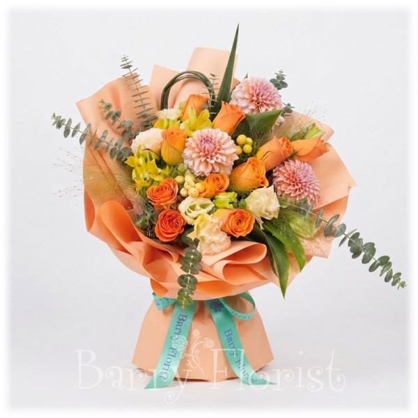 BOU 0169 大理花 金橙玫瑰 花束