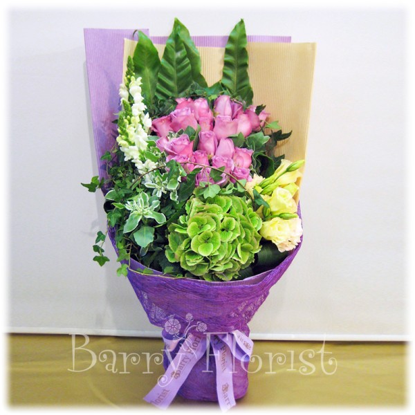 BOU 0184 Purple Rose + Green Hydrange BOU 0184 Purple Rose + Green Hydrange