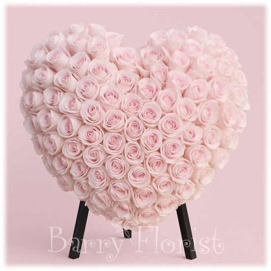 SYM 0123 Heart-shaped Pink Snow Mountain Rose Funeral Flower Basket
