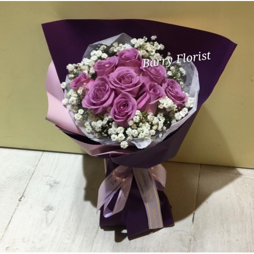 BOU 0145  9支紫色玫瑰+星花