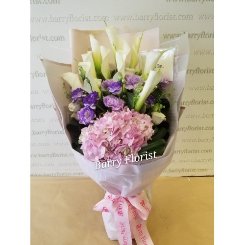 BOU 0139   10支進口白色馬蹄蘭 + 粉色繡球 +配花